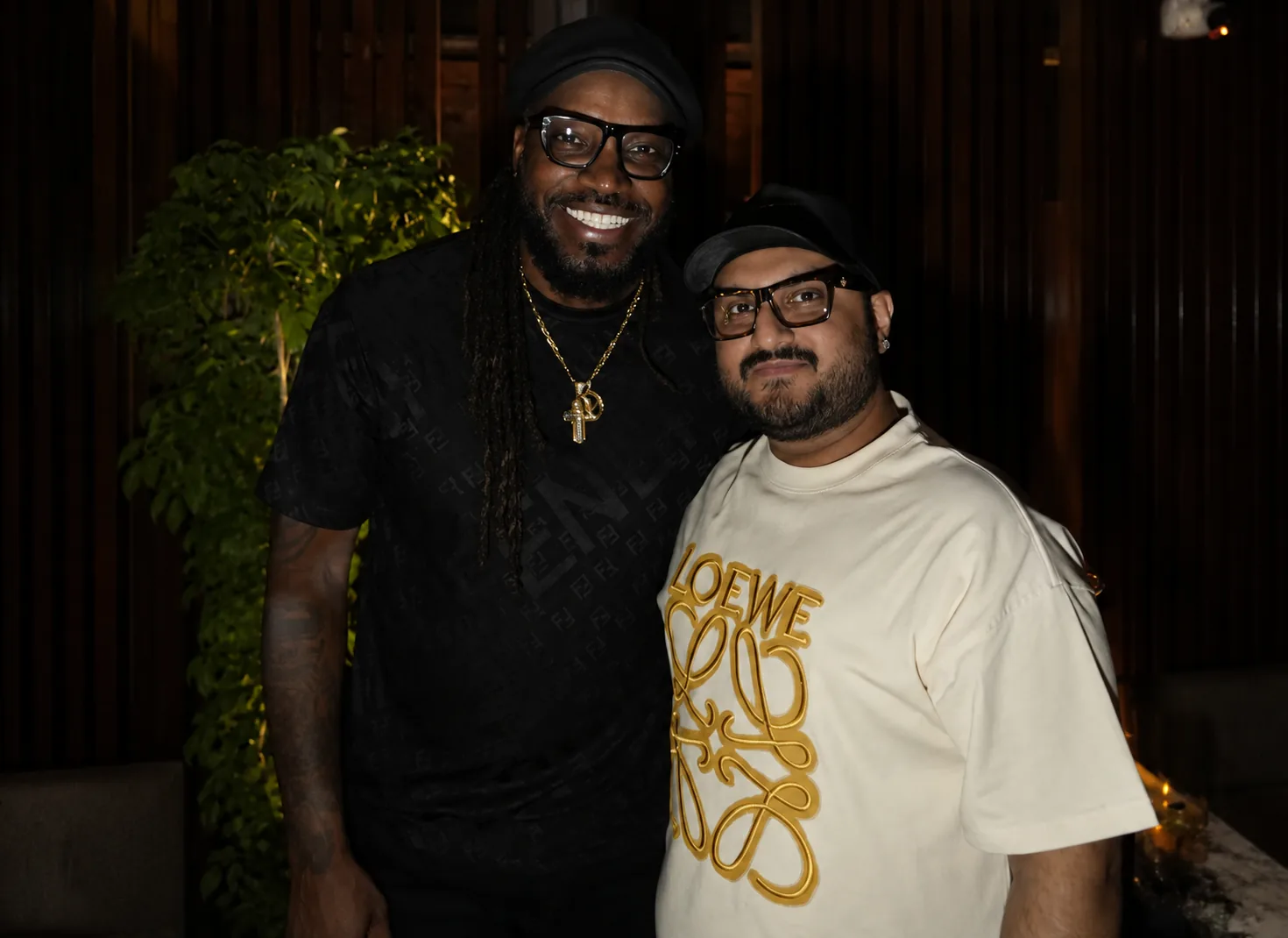 Tonu backstage with an international artist after a headline show.